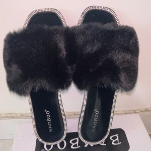 Fluffy rhinestone sandals